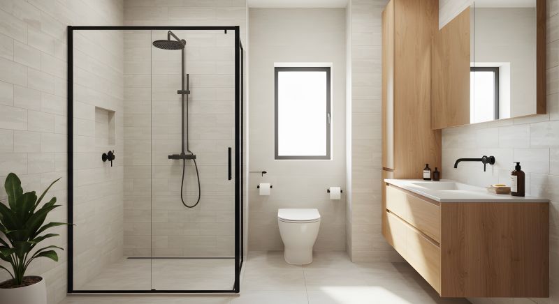 Open Shower Area with Black Fixtures